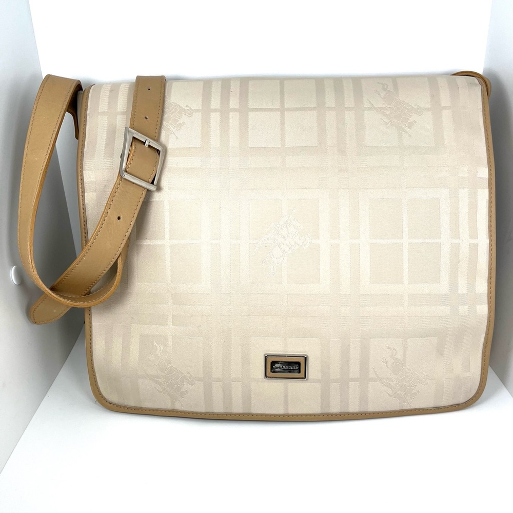 Burberry quiet luxury Rare Beige and tan nova check vintage Messenger Bag 1990s
